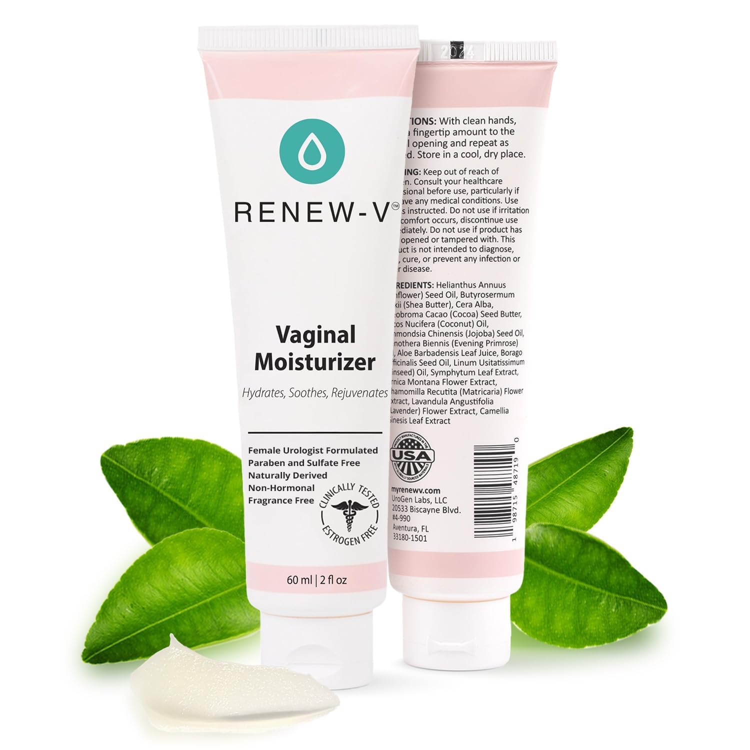 Renew-V Natural Vaginal Moisturizer For Dryness & Itching - Vulva Balm for Irritation Relief, Anti Itch & Women Menopause Support - Hormone Free, Unscented, Paraben-Free - Made in USA, 2 oz - dailyvitalstore