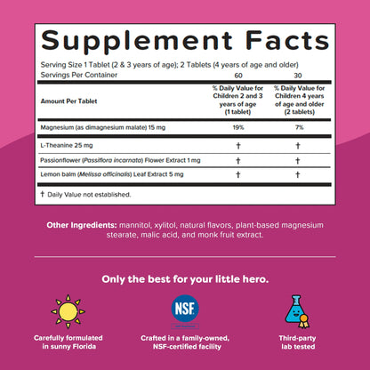 Renzo's Captain Calm Kids Magnesium Supplement with L-Theanine, Dissolvable Kids Vitamins for Relaxation and Mood Support, Sugar-Free Melty Tabs, - dailyvitalstore