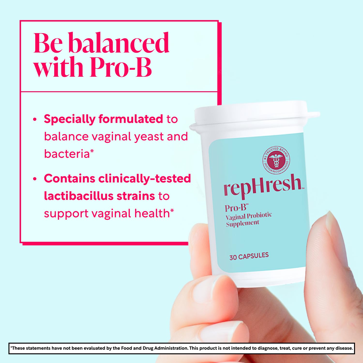 Rephresh Pro-B Vaginal Probiotic Supplement, pH Balance, Probiotics for Women, Balances Yeast and Bacteria to Maintain Feminine Health, Daily Oral Capsules, 30 Count (Pack of 2) - dailyvitalstore