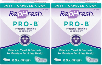 Rephresh Pro-B Vaginal Probiotic Supplement, pH Balance, Probiotics for Women, Balances Yeast and Bacteria to Maintain Feminine Health, Daily Oral Capsules, 30 Count (Pack of 2) - dailyvitalstore
