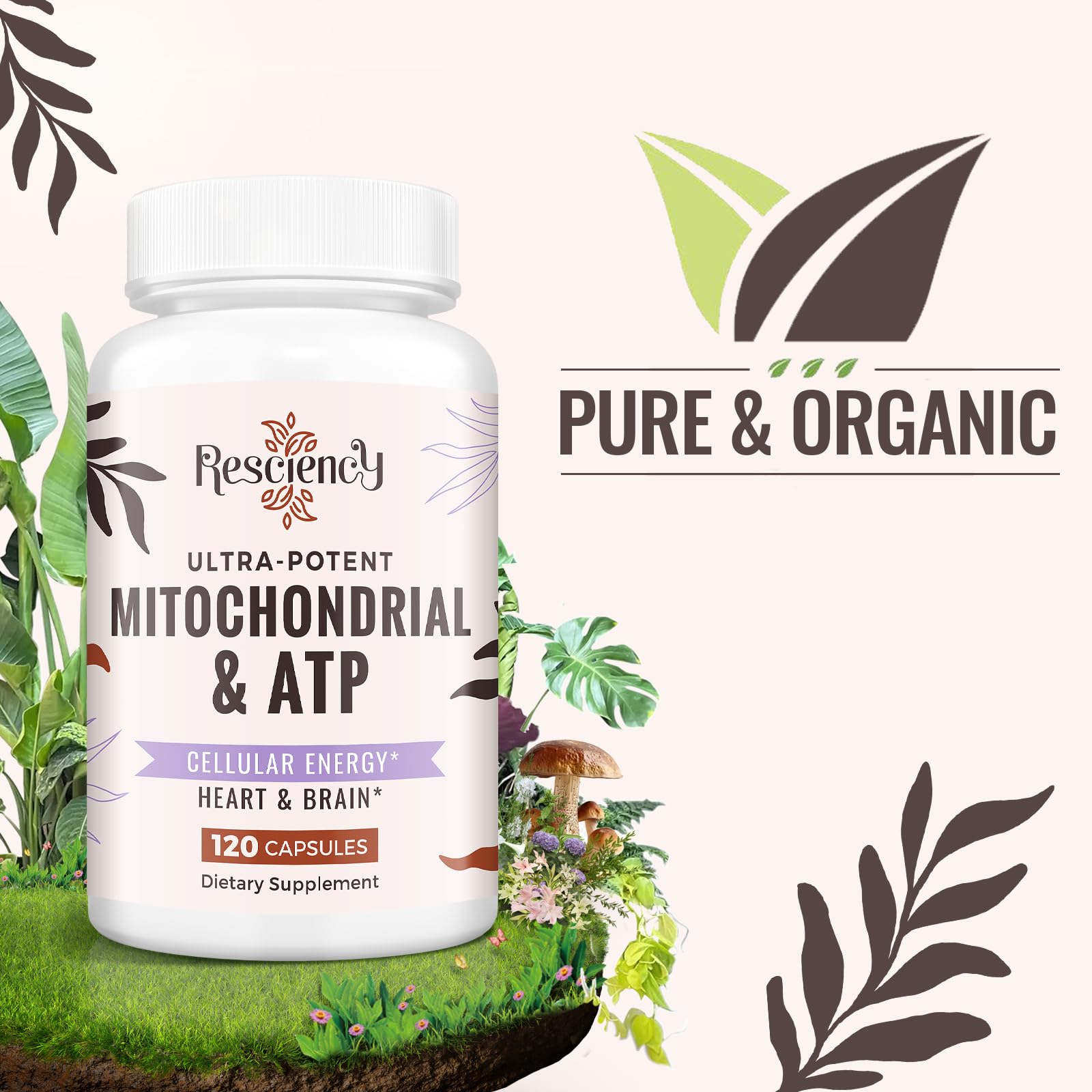 Resciency 2326 MG Mitochondrial Supplements with ATP, Vitamins, CoQ10 & PQQ, More Effective Than Creatine HMB & Nitric Oxide, Energy, Endurance, Strength, Recovery & Muscle, Organic, 120 Capsules - dailyvitalstore