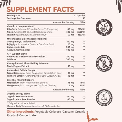 Resciency 2326 MG Mitochondrial Supplements with ATP, Vitamins, CoQ10 & PQQ, More Effective Than Creatine HMB & Nitric Oxide, Energy, Endurance, Strength, Recovery & Muscle, Organic, 120 Capsules - dailyvitalstore