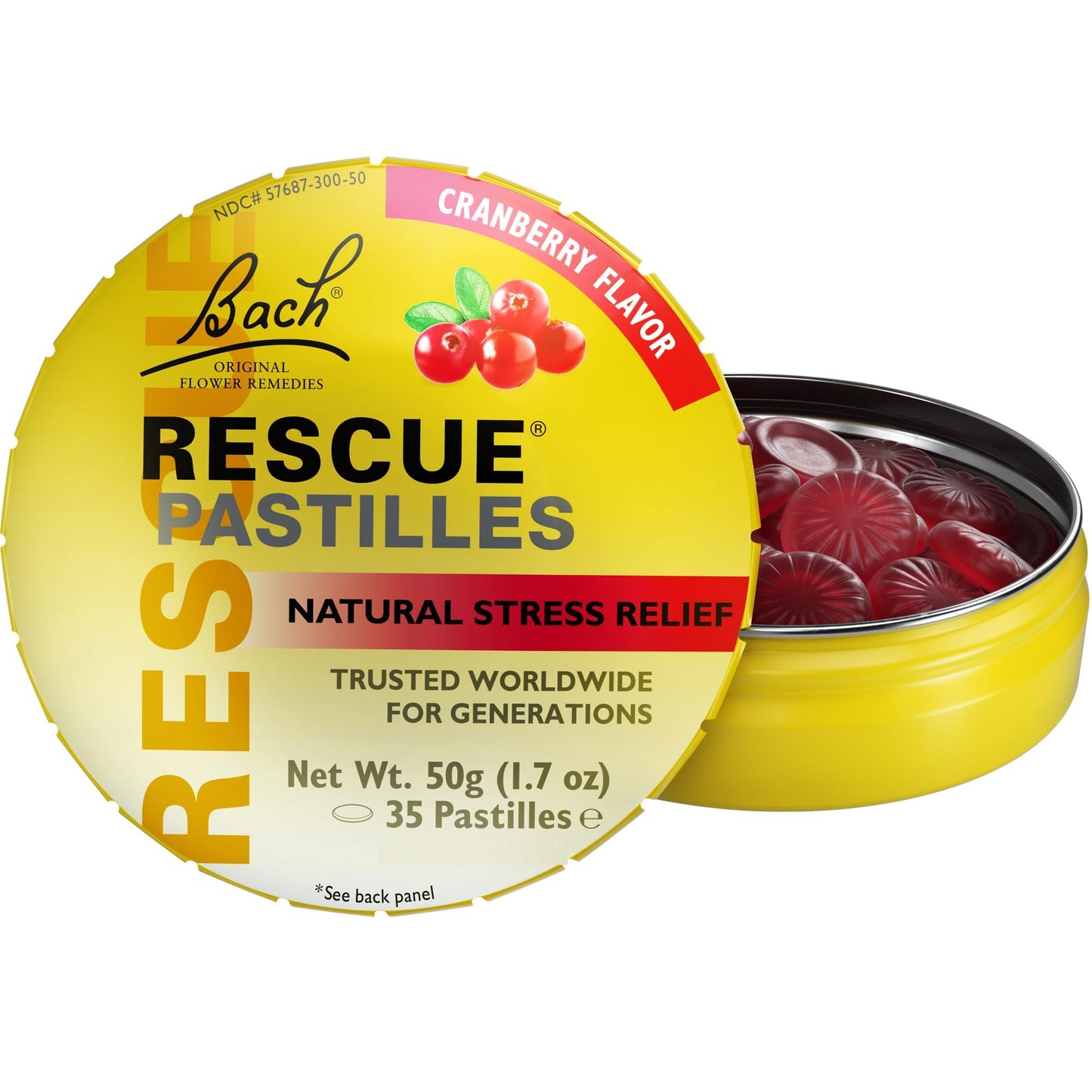 Rescue Bach PASTILLES, Cranberry Flavor, Stress Relief Lozenges, Homeopathic, Flower Eessences, 35 Count - dailyvitalstore