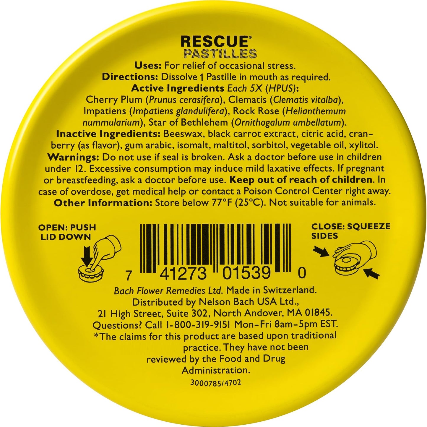 Rescue Bach PASTILLES, Cranberry Flavor, Stress Relief Lozenges, Homeopathic, Flower Eessences, 35 Count - dailyvitalstore