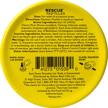 Rescue Bach PASTILLES, Cranberry Flavor, Stress Relief Lozenges, Homeopathic, Flower Eessences, 35 Count - dailyvitalstore