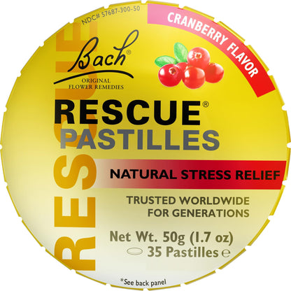 Rescue Bach PASTILLES, Cranberry Flavor, Stress Relief Lozenges, Homeopathic, Flower Eessences, 35 Count - dailyvitalstore