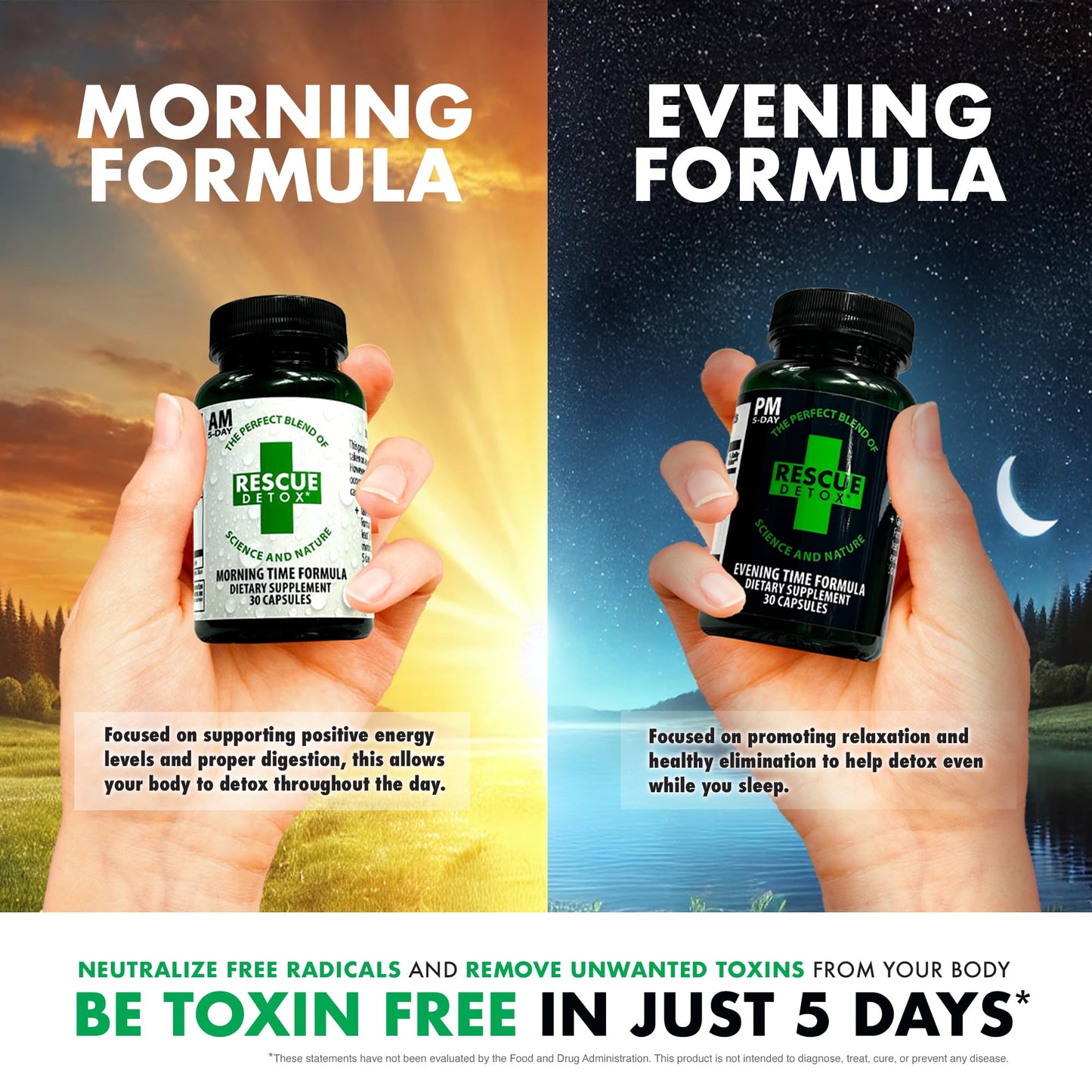 Rescue Detox 5 Day Detox Kit - 72ct Capsules | Comprehensive Full Body Cleanse with Bonus Instant ICE Caps - dailyvitalstore