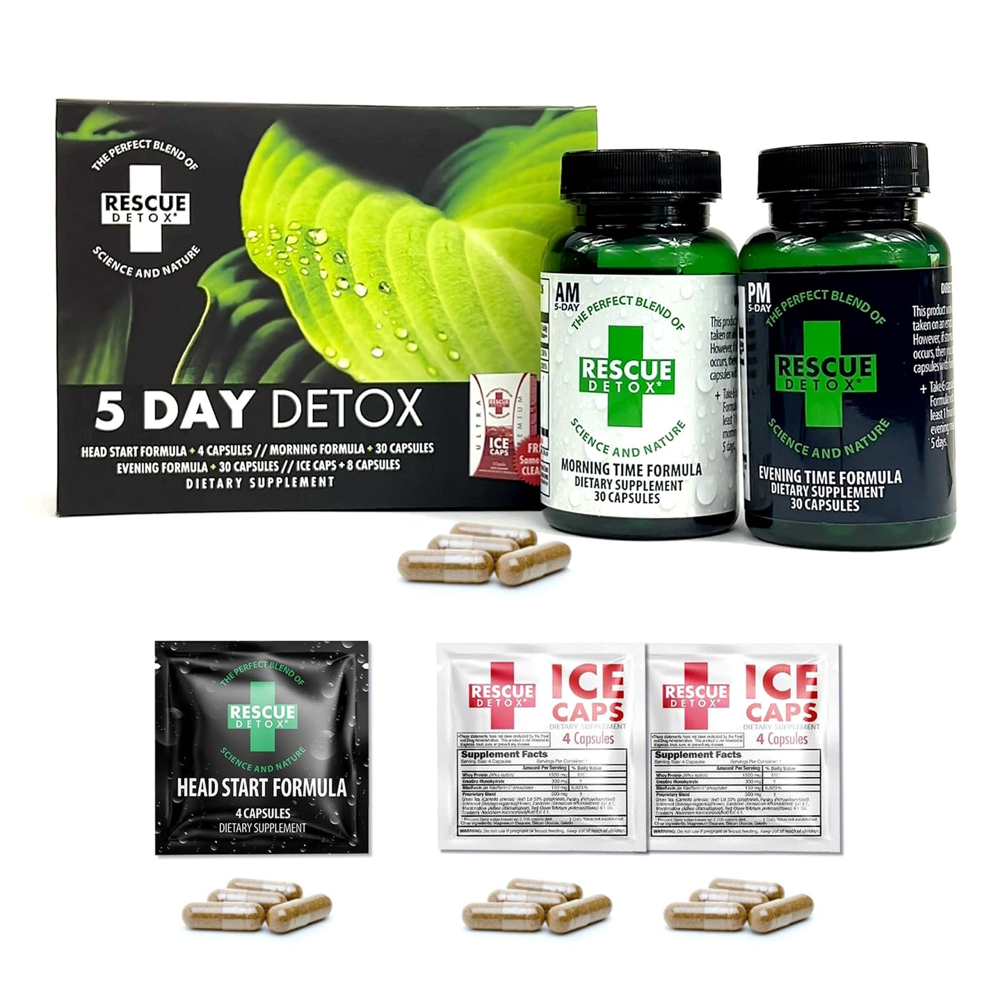 Rescue Detox 5 Day Detox Kit - 72ct Capsules | Comprehensive Full Body Cleanse with Bonus Instant ICE Caps - dailyvitalstore