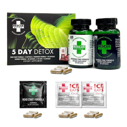 Rescue Detox 5 Day Detox Kit - 72ct Capsules | Comprehensive Full Body Cleanse with Bonus Instant ICE Caps - dailyvitalstore