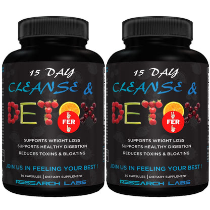 Research Labs 15 Day Colon Cleanse & Detox for Less Bloat Flat Tummy w/Probiotics - 2 Fer 1 - Constipation Relief - Flushes Toxins, Boosts Energy. - dailyvitalstore