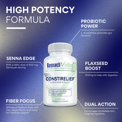 Research Verified ConstiRelief - The best Supplement for Constipation Relief on the market - with L. Acidophilus for long term health and prevention. 100% back guarantee! (Pack of 3) - dailyvitalstore