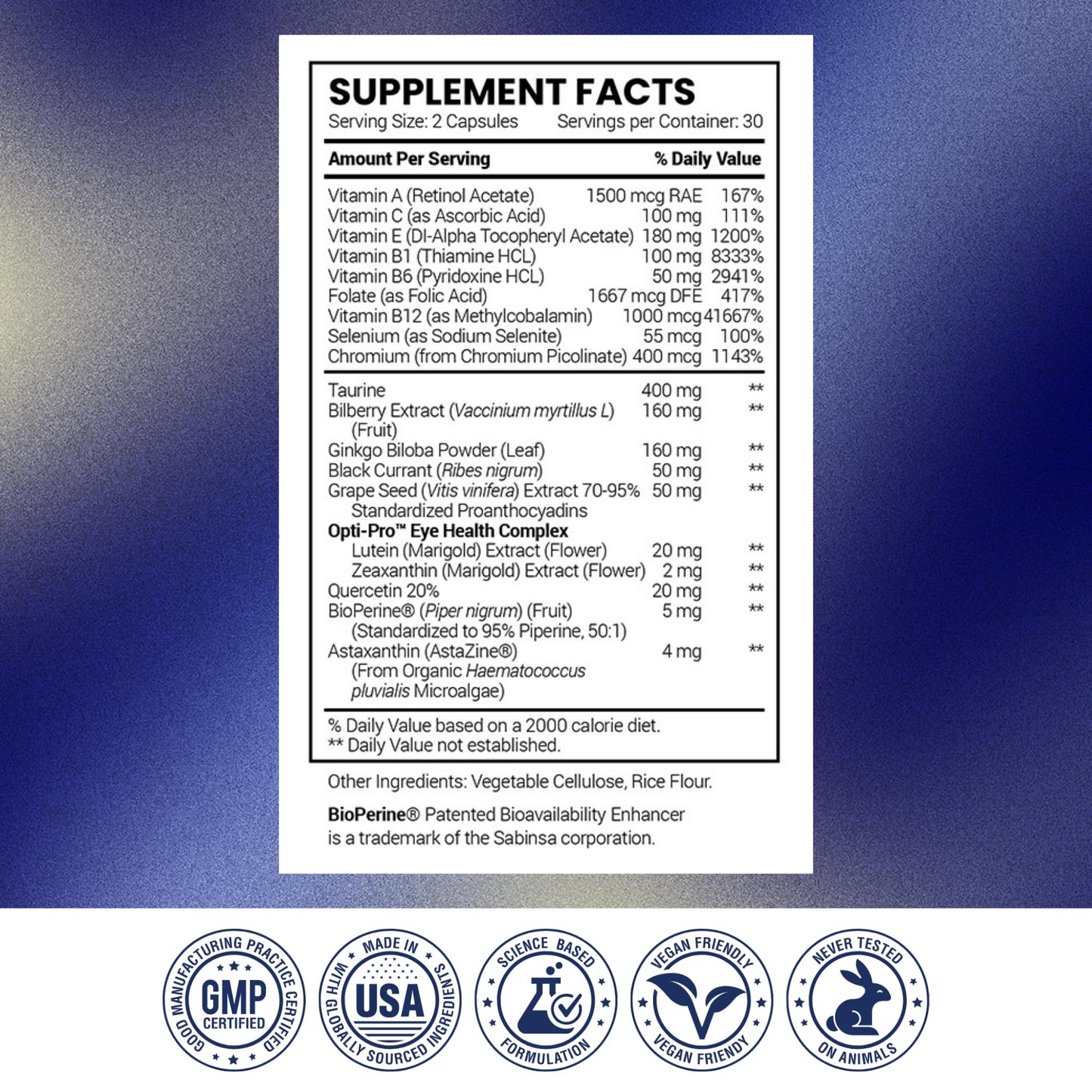 Research Verified Eye Health - Nourish and Protect Eyes and Vision, Support Healthy Retina, Improve Blood Supply to Eyes - Vitamins A, B, C, and E - 360 Capsules - 6 Month Supply - Made in The USA - dailyvitalstore