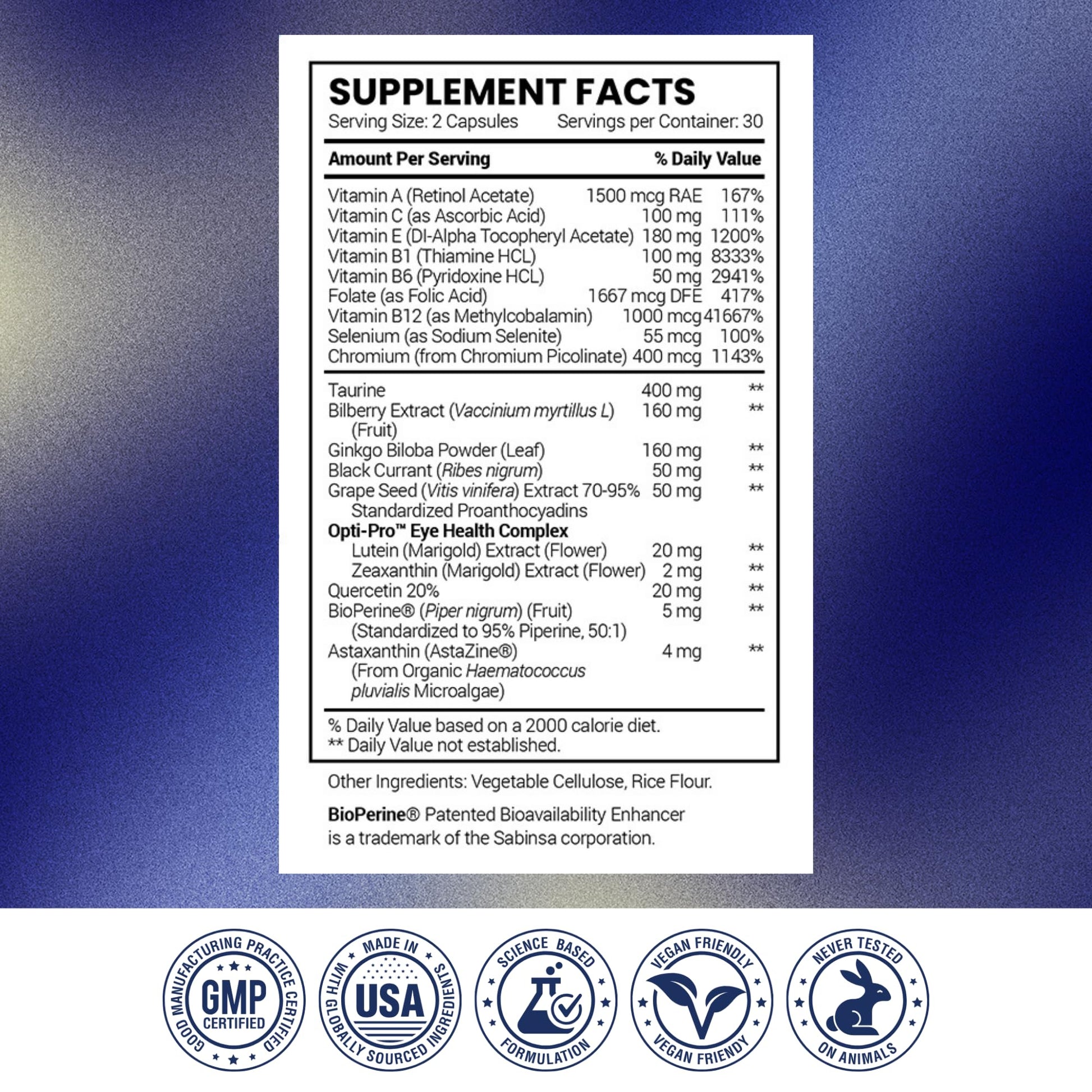 Research Verified Eye Health - Nourish and Protect Eyes and Vision, Support Healthy Retina, Improve Blood Supply to Eyes - Vitamins A, B, C, and E - 360 Capsules - 6 Month Supply - Made in The USA - dailyvitalstore