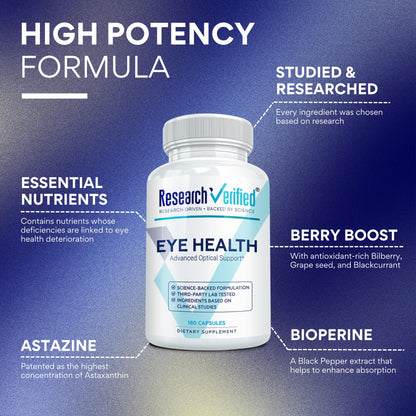 Research Verified Eye Health - Nourish and Protect Eyes and Vision, Support Healthy Retina, Improve Blood Supply to Eyes - Vitamins A, B, C, and E - 360 Capsules - 6 Month Supply - Made in The USA - dailyvitalstore