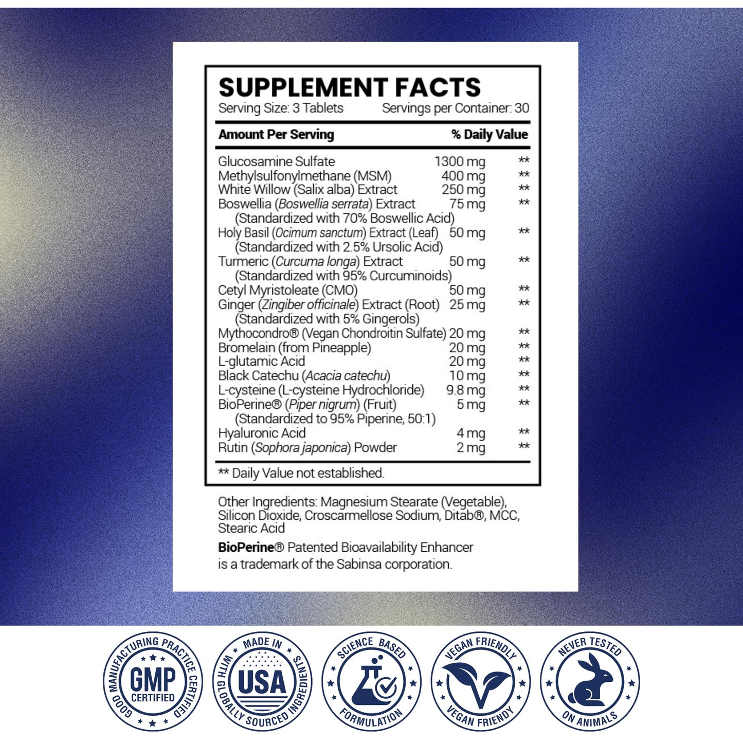 Research Verified Joint Support - Glucosamine, MSM, Turmeric, Boswellia, BioPerine - Vegan - 90 Capsules - 1 Month Supply - dailyvitalstore