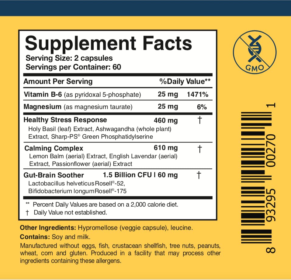 Researched Nutritionals AnxiaEase - Stress, Cortisol Management & Mood Support Supplement - Botanicals, Vitamin B6, Magnesium & 'Psychobiotic' Probiotic Strains (120 Capsules) - dailyvitalstore