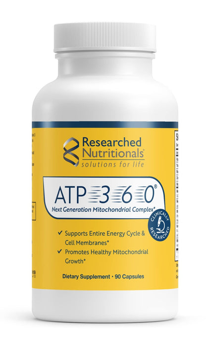 Researched Nutritionals ATP 360 - Mitochondrial Supplements to Support Entire Energy Cycle & Cell Membranes - Clinically Researched ATP Supplements, High Dose CoQ10, R-Lipoic Acid & PQQ, 90 Capsules - dailyvitalstore