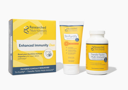 Researched Nutritionals Liposomal Glutathione (450mg) + Colostrum & Mushrooms Supplement for Immune Support - Enhanced Immunity Duo - Tri-Fortify Orange + Transfer Factor Multi-Immune (2 Piece Set) - dailyvitalstore