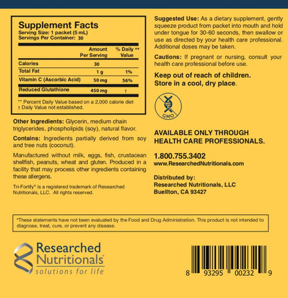 Researched Nutritionals Liposomal Glutathione (450mg) + Colostrum & Mushrooms Supplement for Immune Support - Enhanced Immunity Duo - Tri-Fortify Orange + Transfer Factor Multi-Immune (2 Piece Set) - dailyvitalstore