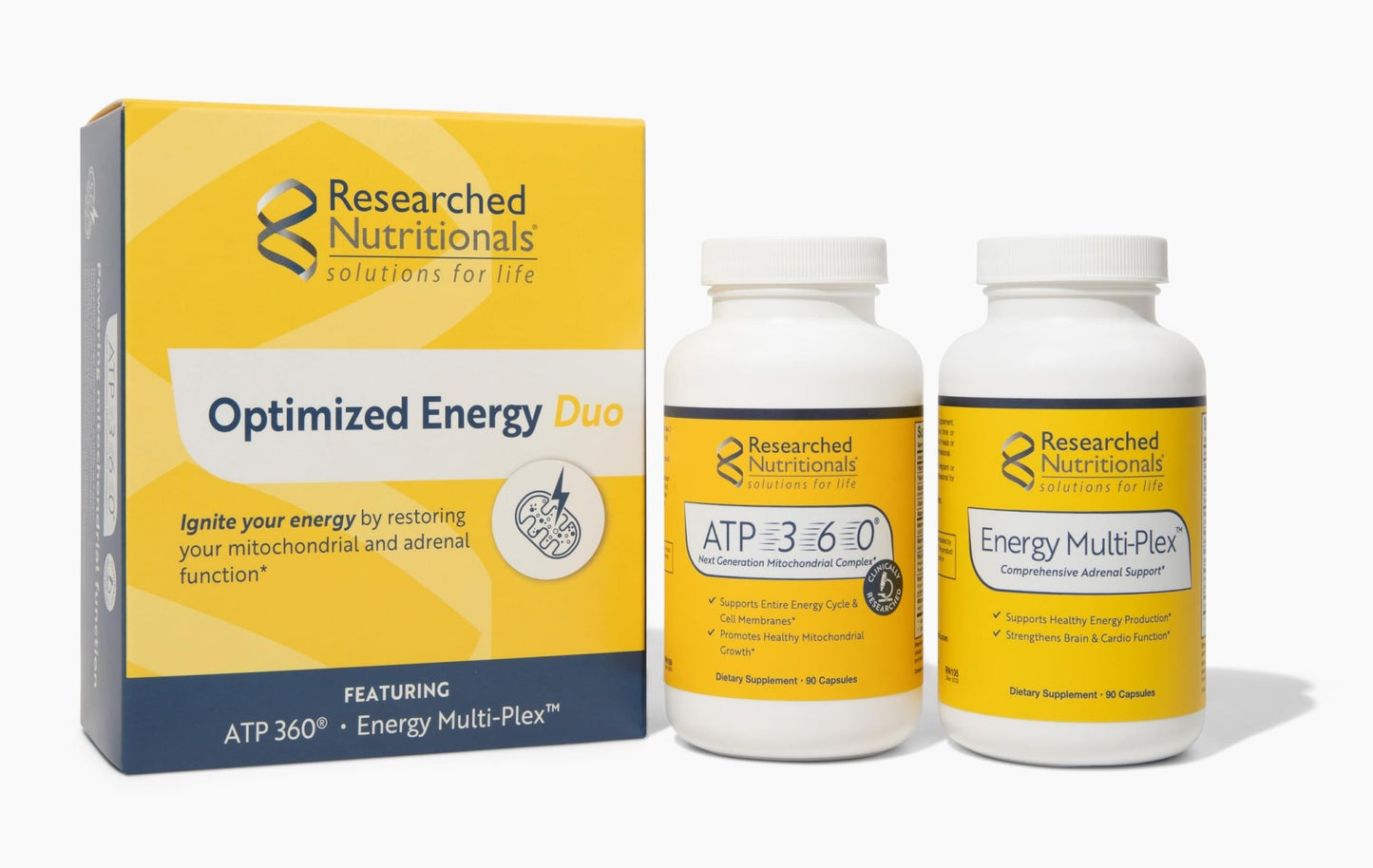 Researched Nutritionals Mens & Womens Vitamins - Optimized Energy Duo - Adrenal Support & Mitochondrial Supplements to Promote Optimal Cellular Energy - ATP 360 & Multi-Plex - dailyvitalstore