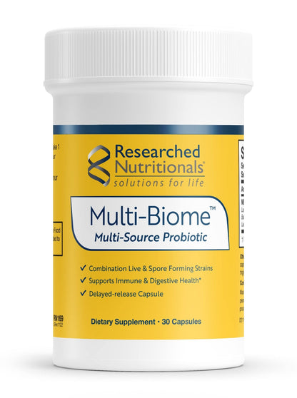 Researched Nutritionals Multi-Biome - Dual-Action Probiotics for Women & Men - Spore + Live Strain Formula with Delayed-Release Capsules for Gut Health, Histamine & Immune Support (30 ct) - dailyvitalstore