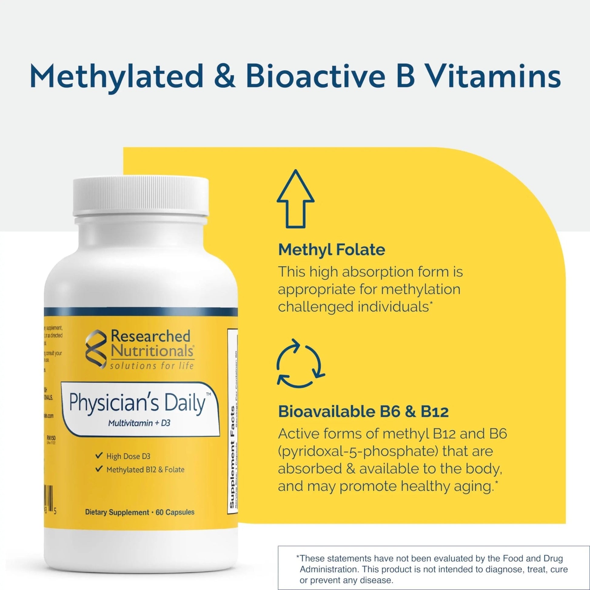 Researched Nutritionals Physician's Daily + D3 Supplement - Daily Multivitamin for Men and Women with Vitamin D3 2000iu - dailyvitalstore