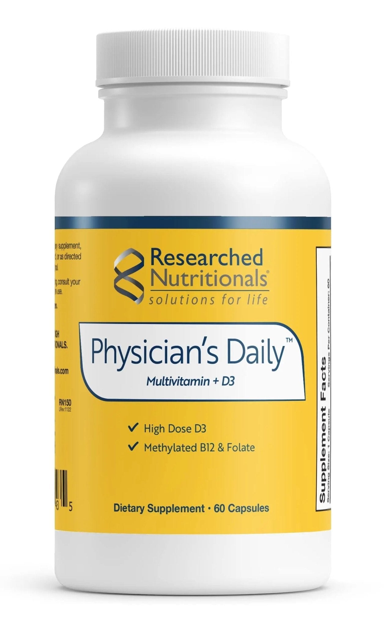 Researched Nutritionals Physician's Daily + D3 Supplement - Daily Multivitamin for Men and Women with Vitamin D3 2000iu - dailyvitalstore