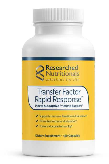 Researched Nutritionals Transfer Factor Rapid Response Immune Support Supplement - Colostrum Blend with Beta Glucan, IP-6 & Lactoferrin, Fast-Acting Innate & Adaptive Immune Modulation (120 Capsules) - dailyvitalstore