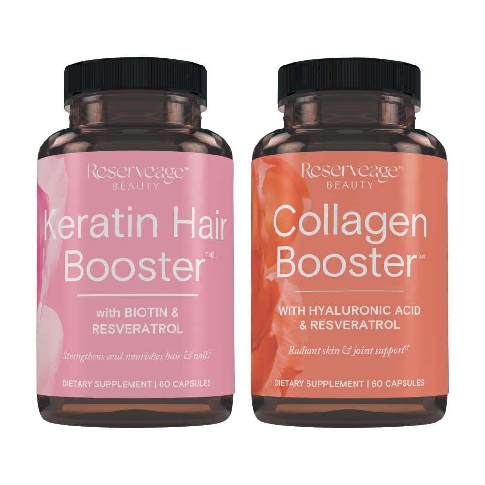 Reserveage Ultra Collagen Booster & Keratin Hair Booster - Features Dermaval, Biotin & Resveratrol - Support Hair & Skin - 60 Ultra Collagen Capsules, 60 Keratin Capsules - dailyvitalstore