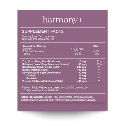 reset wellness Harmony+ | Vitex, DIM, Soy Isoflavones, Methylfolate & Selenium | Supports Women’s Hormonal Balance, Cycle Regulation & Mood Stability | 60 Capsules - dailyvitalstore