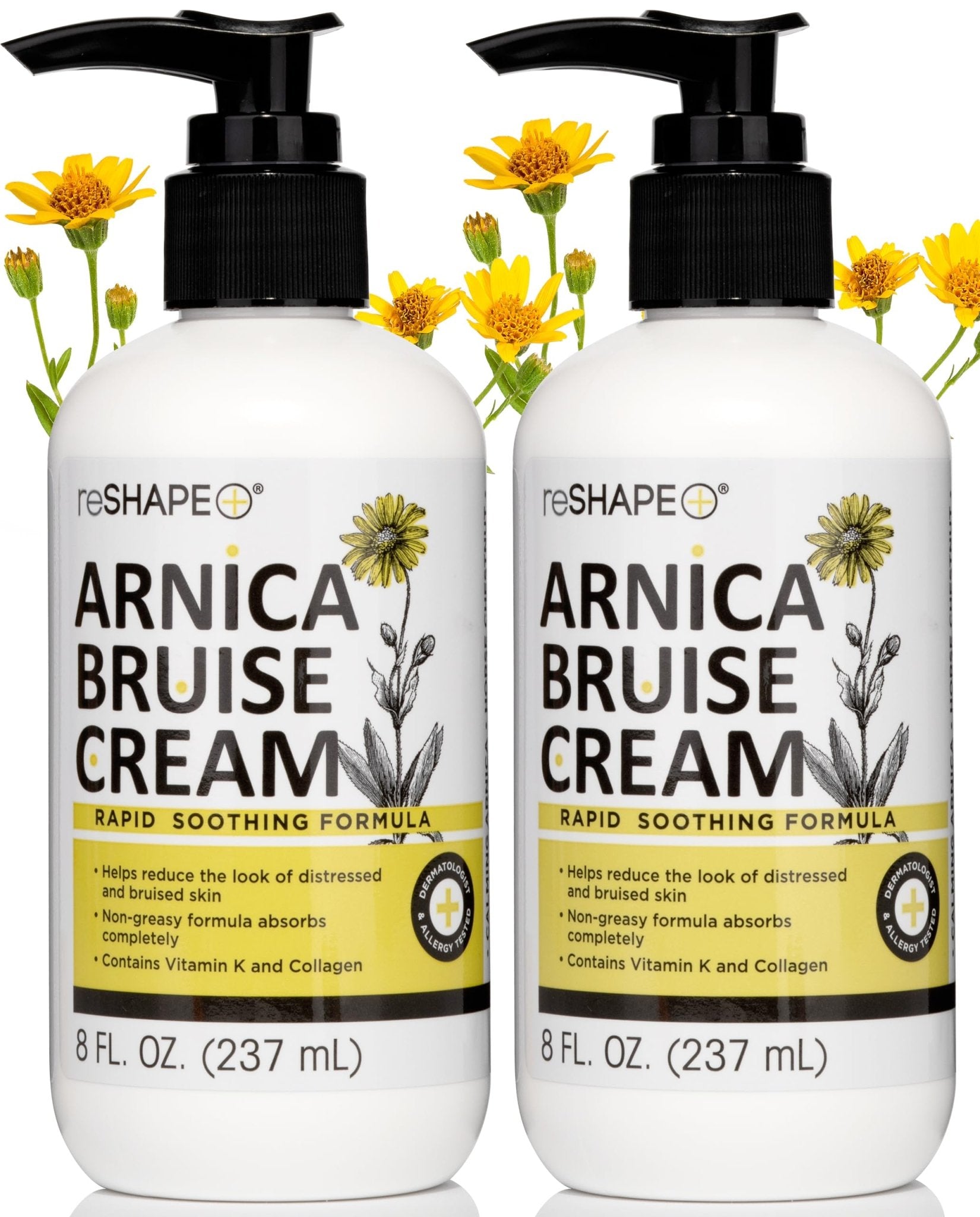 Reshape+ Arnica Bruise Relief Topical Cream For Bruising, Swelling, & Discoloration On Skin, Natural Skin Care Homeopathic Arnica Lotion W/Vitamin K, Horse Chestnut, & Collagen, 8 Fl Oz (2-Pack) - dailyvitalstore