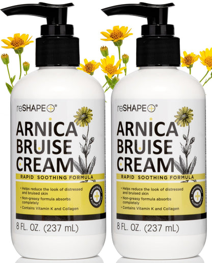 Reshape+ Arnica Bruise Relief Topical Cream For Bruising, Swelling, & Discoloration On Skin, Natural Skin Care Homeopathic Arnica Lotion W/Vitamin K, Horse Chestnut, & Collagen, 8 Fl Oz (2-Pack) - dailyvitalstore