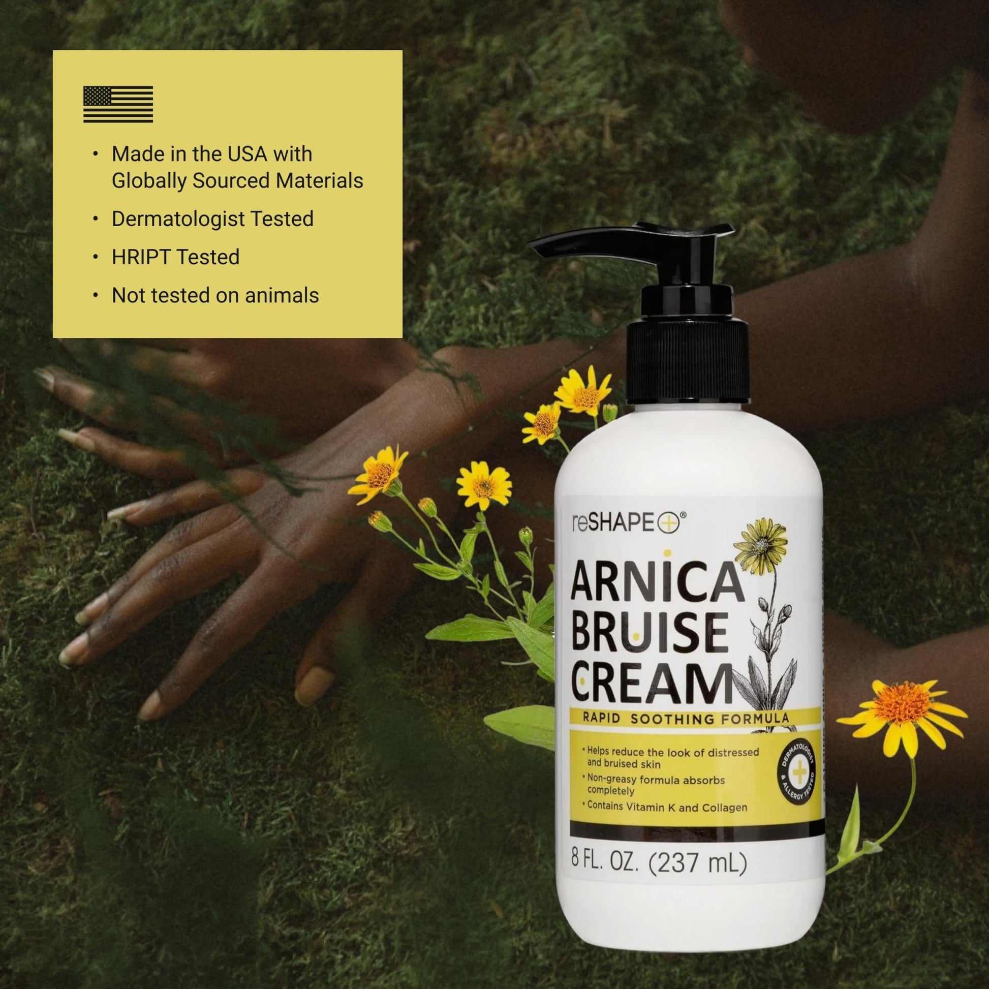 Reshape+ Arnica Bruise Relief Topical Cream For Bruising, Swelling, & Discoloration On Skin, Natural Skin Care Homeopathic Arnica Lotion W/Vitamin K, Horse Chestnut, & Collagen, 8 Fl Oz (2-Pack) - dailyvitalstore