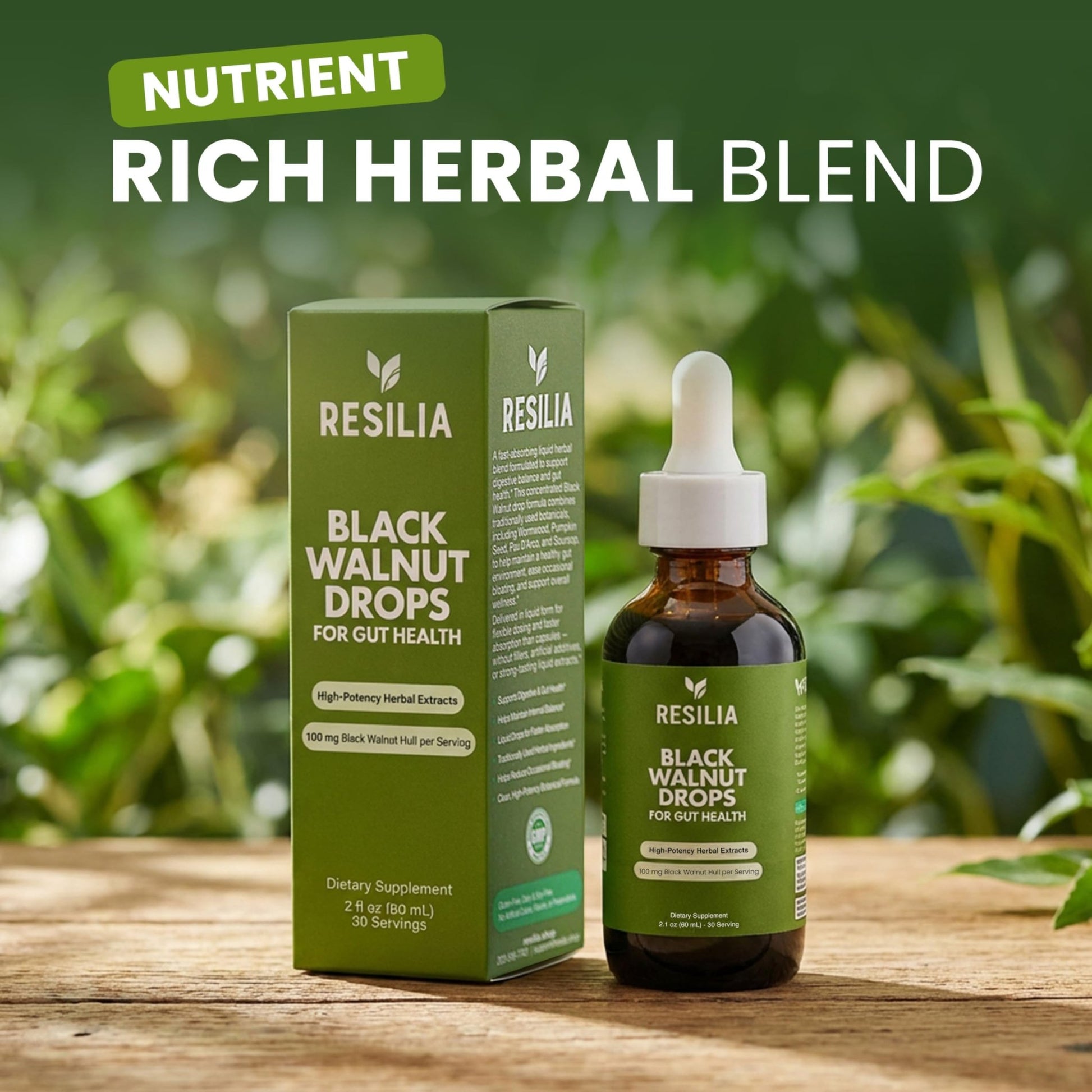 Resilia Herbal Cleanse Liquid Drops – Black Walnut & Wormwood Extract with Pumpkin Seed, Garlic & Turmeric – Alcohol-Free Vegan Tincture for Digestive & Daily Wellness Support, 2 fl oz - dailyvitalstore