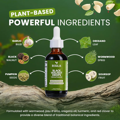 Resilia Herbal Cleanse Liquid Drops – Black Walnut & Wormwood Extract with Pumpkin Seed, Garlic & Turmeric – Alcohol-Free Vegan Tincture for Digestive & Daily Wellness Support, 2 fl oz - dailyvitalstore