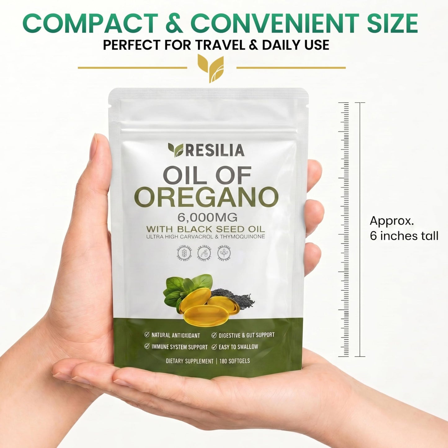 Resilia Softgels with Black Seed Oil 6000mg – Premium Grade Oregano Oil Capsules for Immune & Digestive Support – Non-GMO, Gluten-Free Softgels - dailyvitalstore