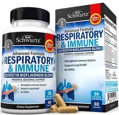 Respiratory & Immune Lung Support Supplement with Quercetin, Vitamin D & Cordyceps, Helps Soothe Respiratory Tissues While Loosening Mucus, Lung Health Vitamins for Women & Men, 60 Capsules - dailyvitalstore