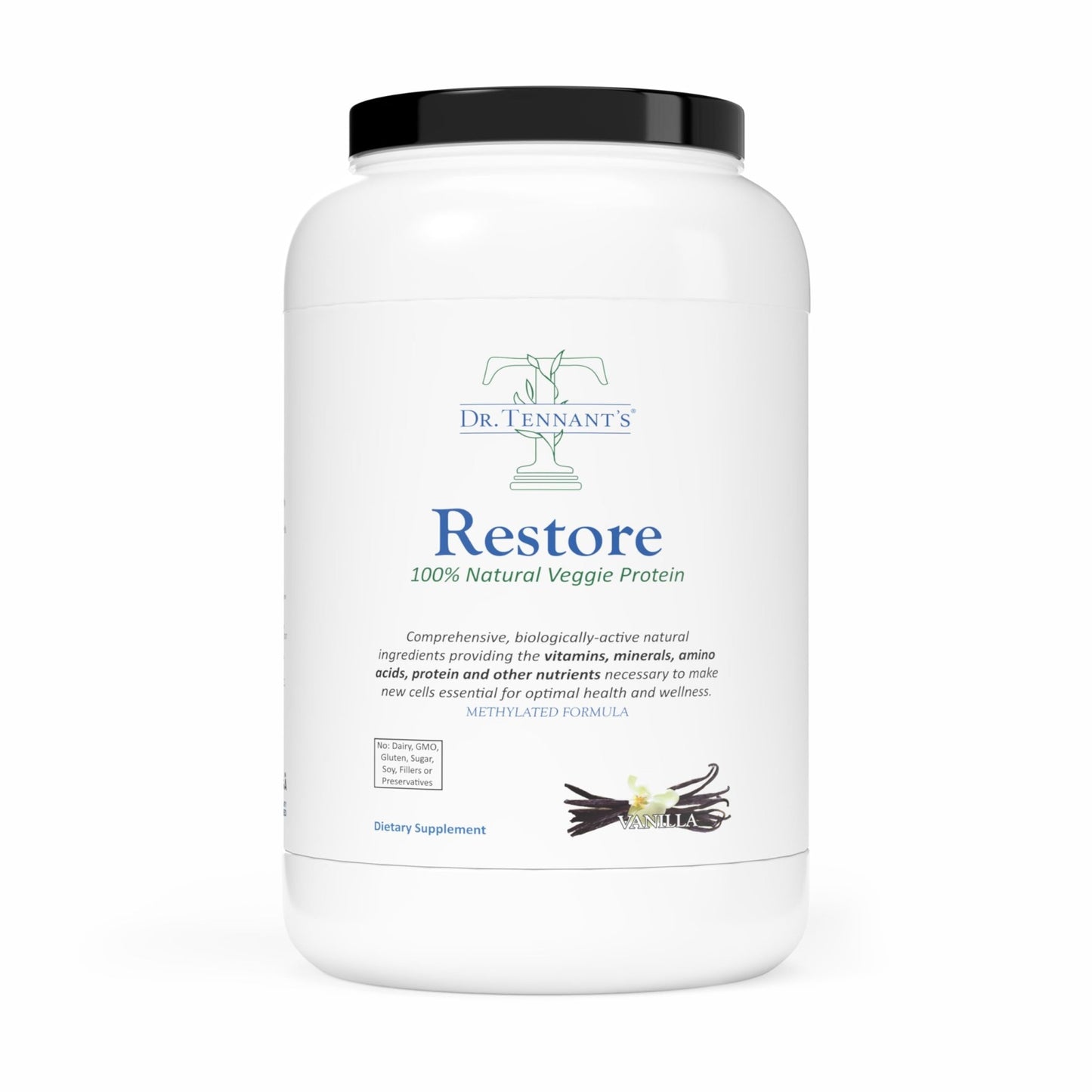 Restore Vanilla Veggie Protein | Premium Plant-Based Protein - 100% Natural and Omega 3 Fusion, Including Pea Protein Isolate - Low Carb, Keto, Dairy Free - 30 Day Supply Dr. Tennant's - dailyvitalstore