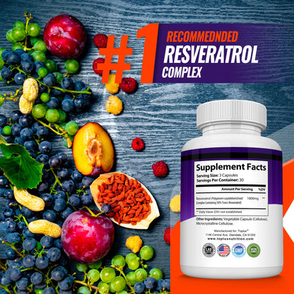 Resveratrol Supplement 1800 mg Antioxidant Complex - Highly Potent Natural Trans-Resveratrol Pills for Healthy Aging, Overall Health Support, Immune System - dailyvitalstore