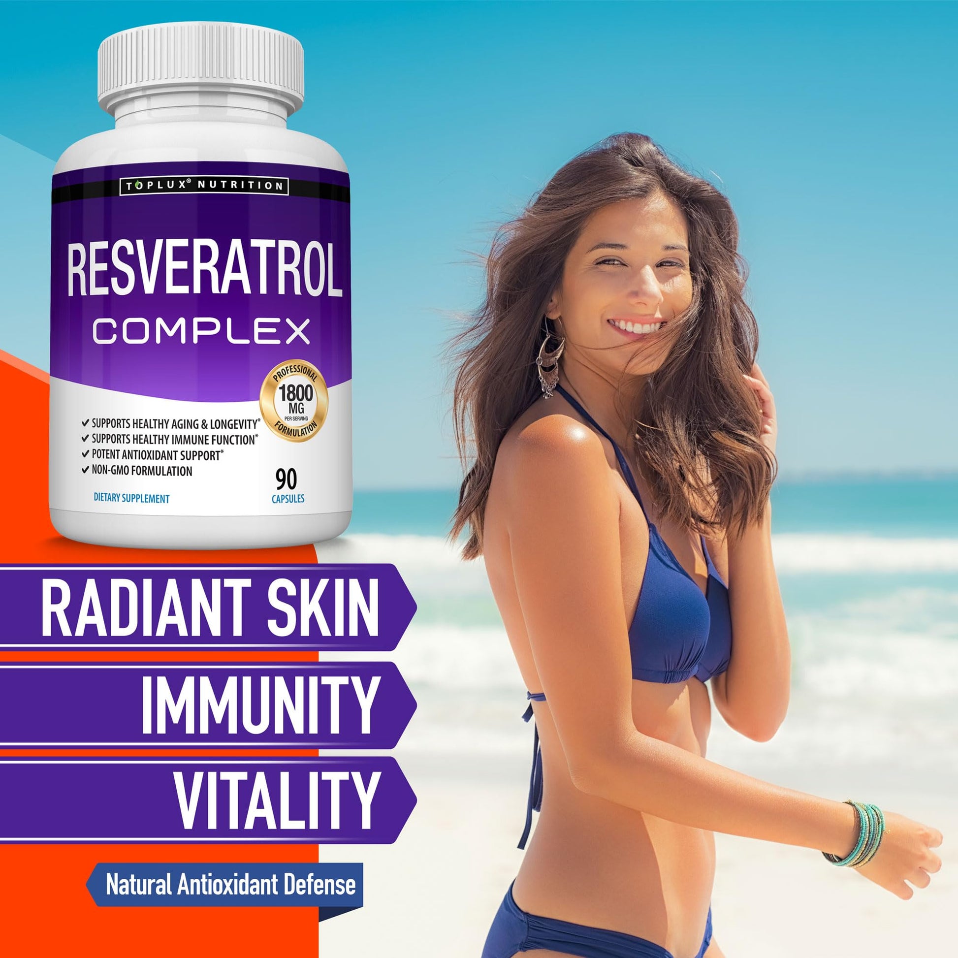 Resveratrol Supplement 1800 mg Antioxidant Complex - Highly Potent Natural Trans-Resveratrol Pills for Healthy Aging, Overall Health Support, Immune System - dailyvitalstore