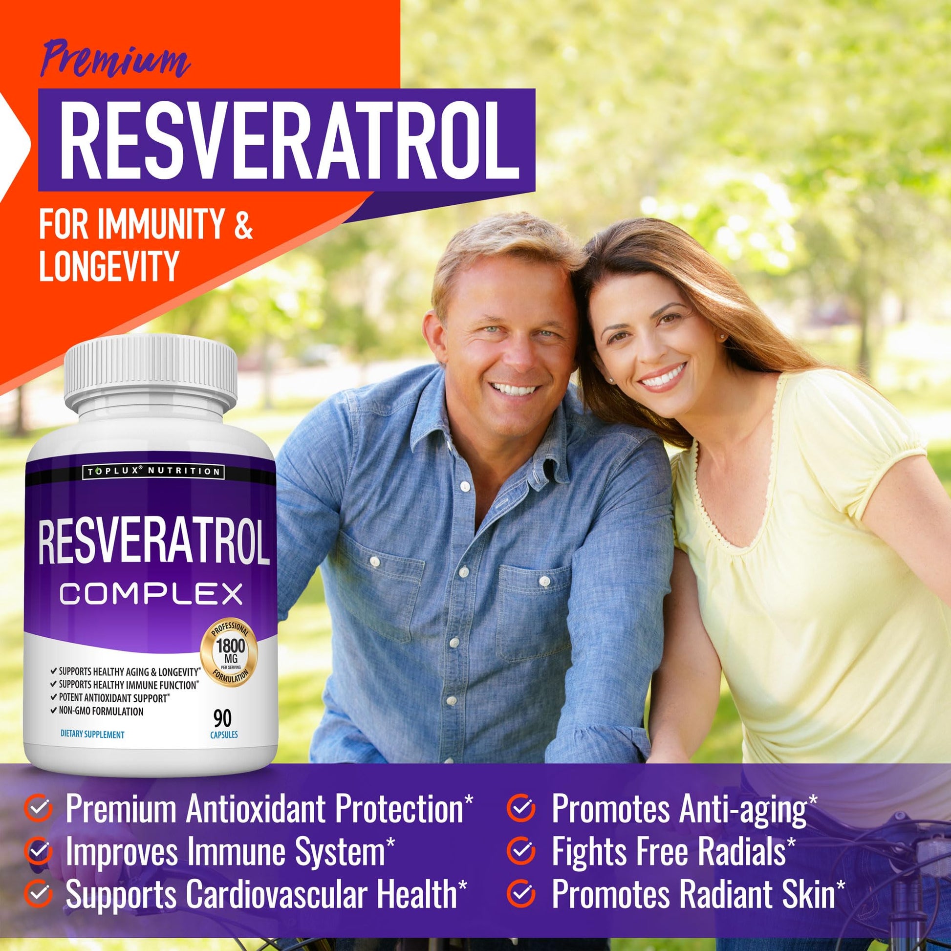 Resveratrol Supplement 1800 mg Antioxidant Complex - Highly Potent Natural Trans-Resveratrol Pills for Healthy Aging, Overall Health Support, Immune System - dailyvitalstore
