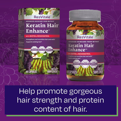 ResVitále Keratin Hair Enhance - Keratin Supplement for Hair Growth - 60 Capsules - dailyvitalstore
