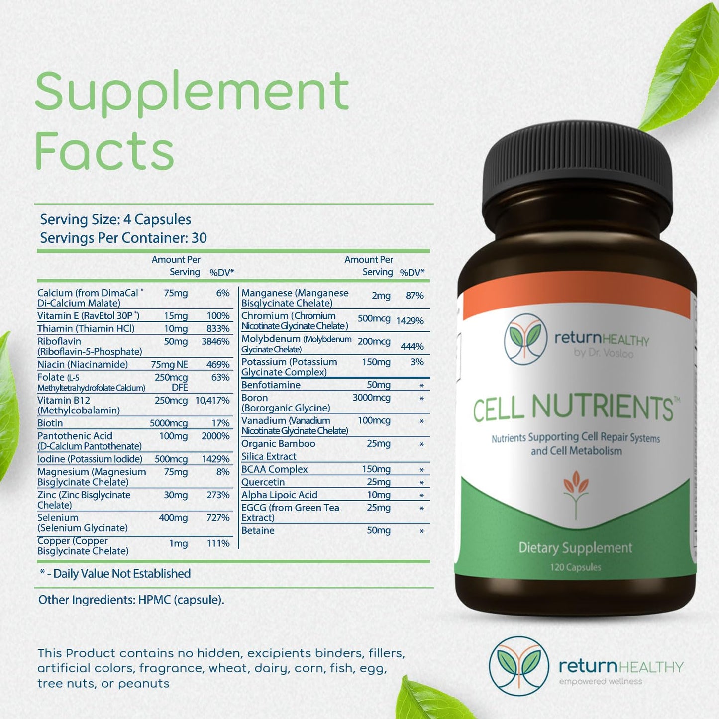 Return Healthy Cell Nutrients | Promotes Cell and Membrane Repair & Cell Metabolism | Helps Fight Tick-Borne Infections & More | Mitochondrial Supplements | Non-GMO, Vegan, 120 caps - dailyvitalstore