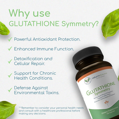 Return Healthy Glutathione Symmetry | S-Acetyl Glutathione Supplement | Antioxidants & Detoxification Supplement | Natural Cellular Support | All-Natural, Vegan, Non-GMO, 120 caps - dailyvitalstore