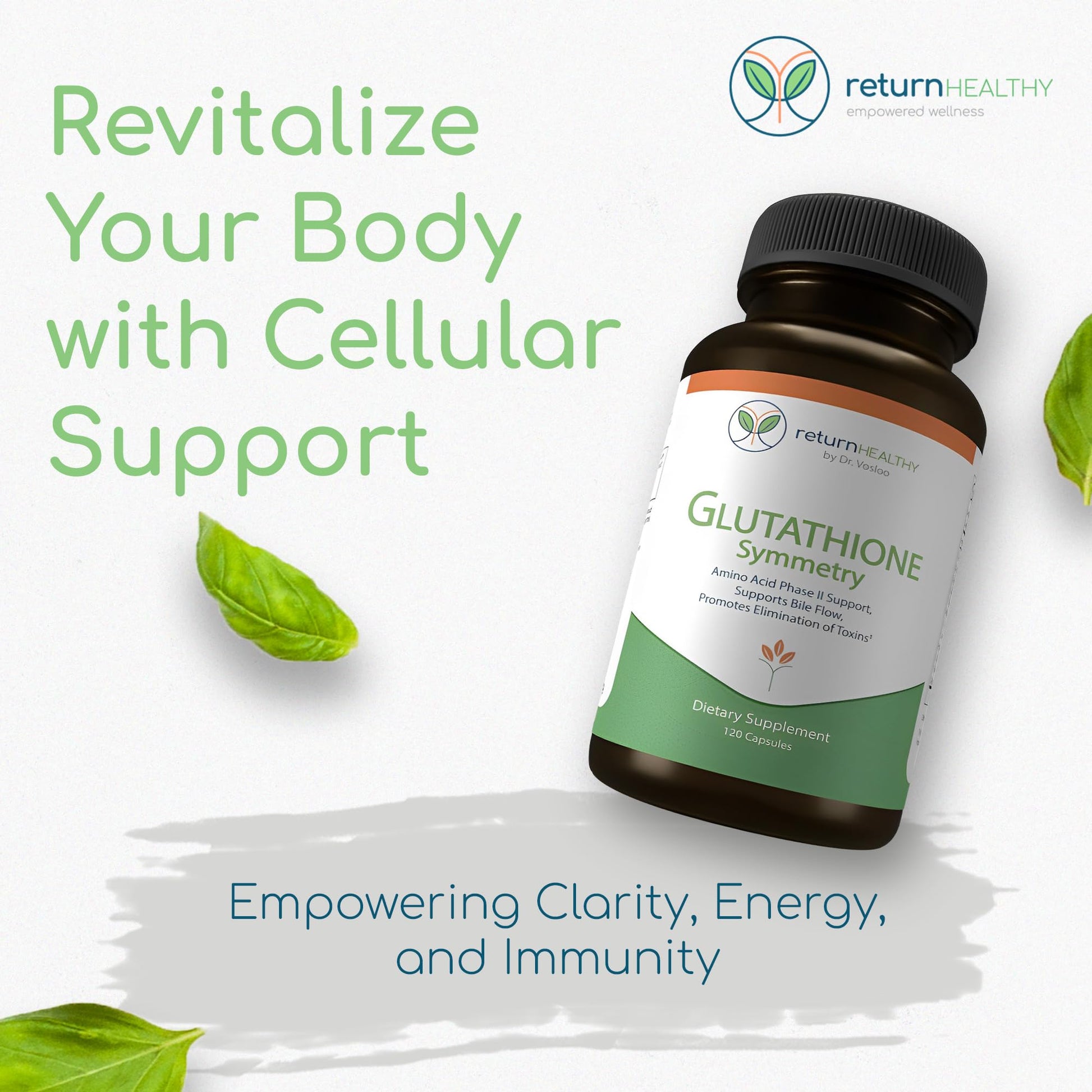 Return Healthy Glutathione Symmetry | S-Acetyl Glutathione Supplement | Antioxidants & Detoxification Supplement | Natural Cellular Support | All-Natural, Vegan, Non-GMO, 120 caps - dailyvitalstore
