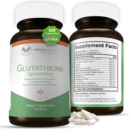 Return Healthy Glutathione Symmetry | S-Acetyl Glutathione Supplement | Antioxidants & Detoxification Supplement | Natural Cellular Support | All-Natural, Vegan, Non-GMO, 120 caps - dailyvitalstore