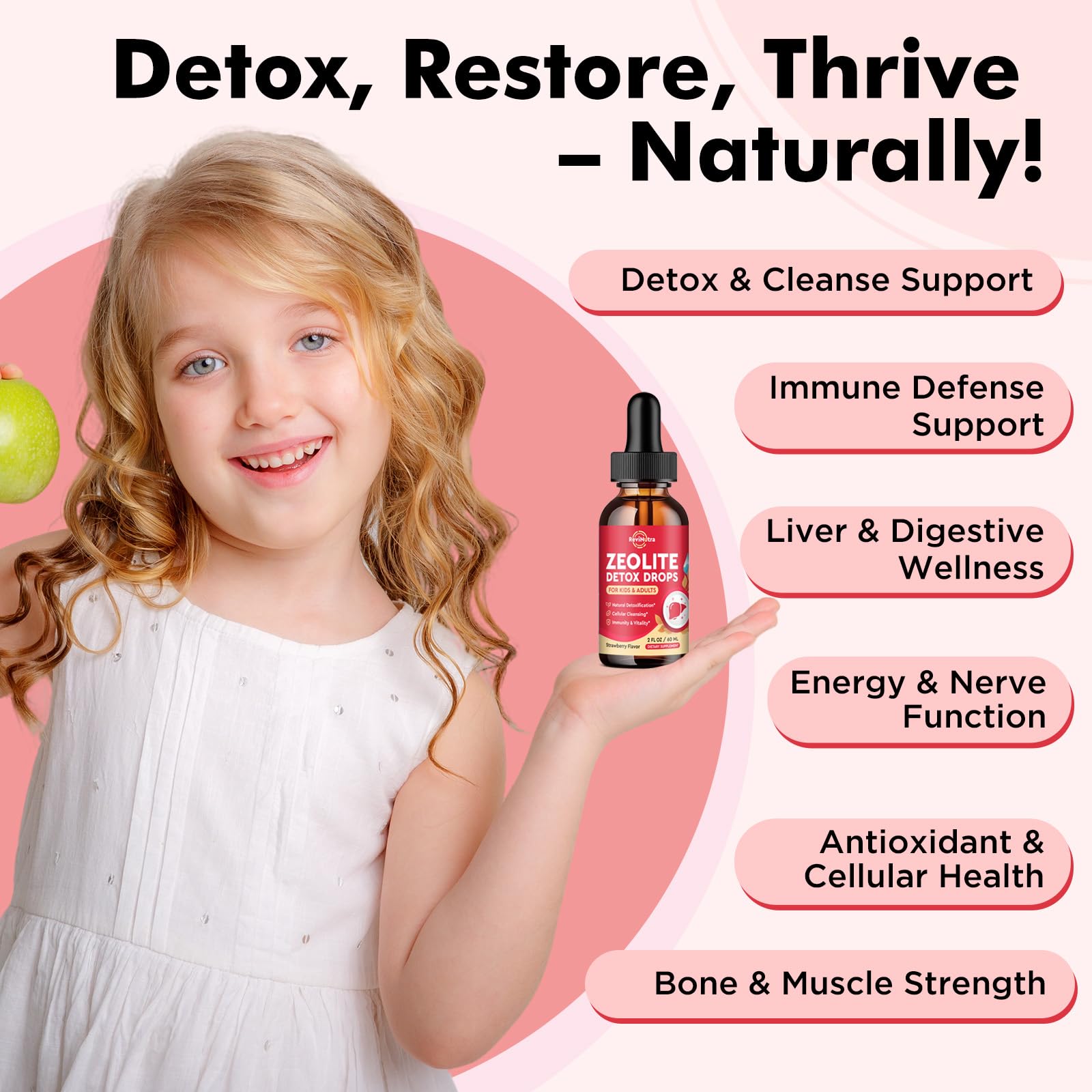 ReviNutra Zeolite Detox for Kids and Adults, Clinoptilolite Zeolite Liquid Drops with Chlorella, - dailyvitalstore