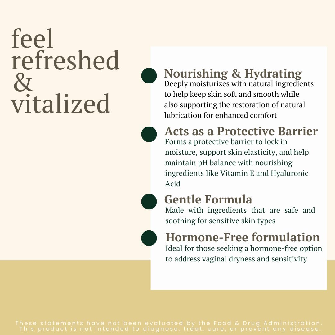 Revita Vaginal Moisturizer Cream, Hormone-Free Vaginal Moisturizer with Shea Butter, Hyaluronic Acid, Cocoa Butter, Vitamin E, Natural Oils & Beeswax - Gentle Hydration for Comfort & Balance, 1.8oz - dailyvitalstore