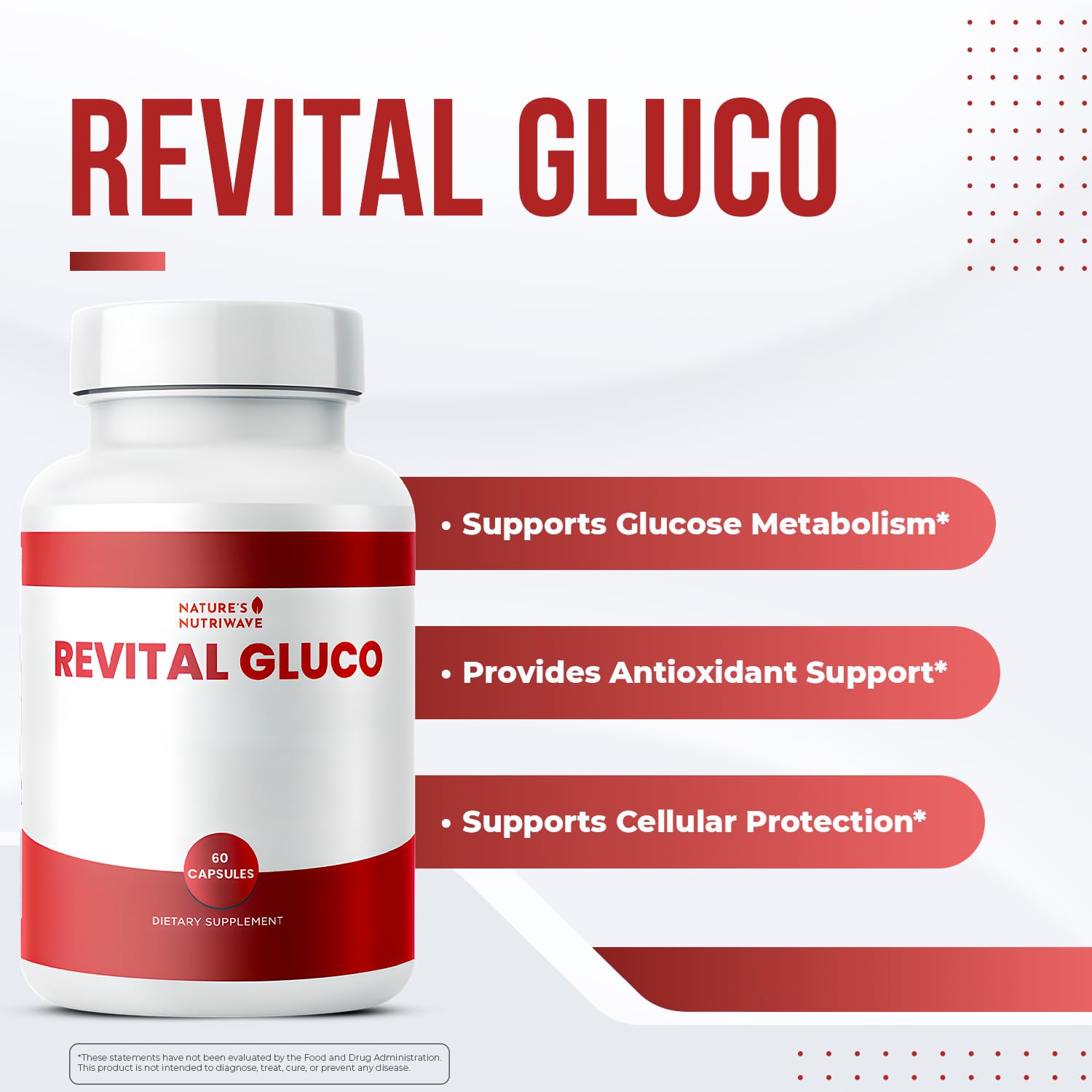 Revital Gluco – Daily Supplement with Vitamin C, Vitamin E, Magnesium, Biotin, Zinc & 10+ Botanical Ingredients – Made in USA, Non-GMO, Stimulant-Free Formula – 60 Caps (30 Servings), 1 Month Supply - dailyvitalstore