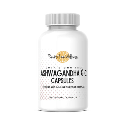 Revitalize Wellness Ashwagandha + Vitamin C Capsules | Stress and Immune Support Complex | with 550 mg Ashwagandha and 200 mg Vitamin C per Serving | 30 Servings - dailyvitalstore